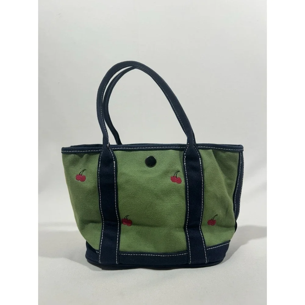 Crewcuts Tote Bag Girls Cherry Embroidered Canvas Preppy Cottagecore Purse